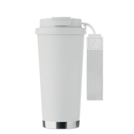 Gobelet personnalisable double paroi isotherme en acier inoxydable recyclé avec couvercle en plastique et sangle de transport en