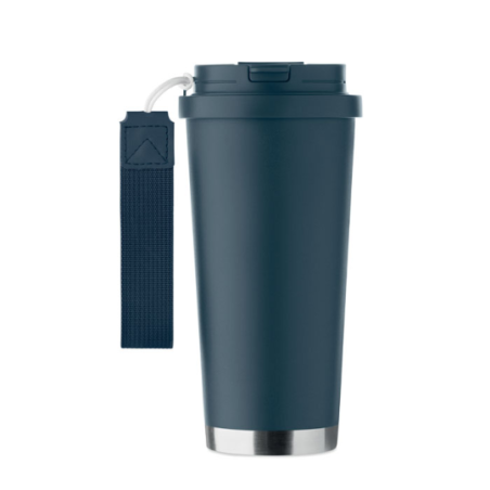 Gobelet personnalisable double paroi isotherme en acier inoxydable recyclé avec couvercle en plastique et sangle de transport en