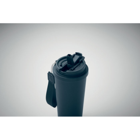 Gobelet personnalisable double paroi isotherme en acier inoxydable recyclé avec couvercle en plastique et sangle de transport en
