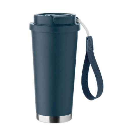 Gobelet personnalisable double paroi isotherme en acier inoxydable recyclé avec couvercle en plastique et sangle de transport en