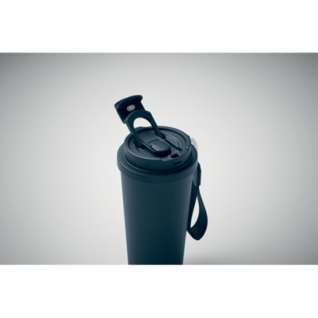 Gobelet personnalisable double paroi isotherme en acier inoxydable recyclé avec couvercle en plastique et sangle de transport en