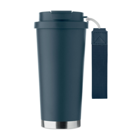 Gobelet personnalisable double paroi isotherme en acier inoxydable recyclé avec couvercle en plastique et sangle de transport en