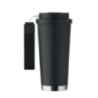 Gobelet personnalisable double paroi isotherme en acier inoxydable recyclé avec couvercle en plastique et sangle de transport en Gobelet personnalisable double paroi isotherme en acier inoxydable recyclé avec couvercle en plastique et sangle de transport en
