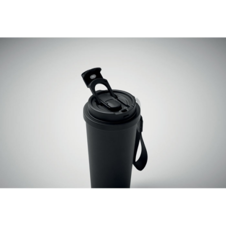 Gobelet personnalisable double paroi isotherme en acier inoxydable recyclé avec couvercle en plastique et sangle de transport en