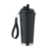 Gobelet personnalisable double paroi isotherme en acier inoxydable recyclé avec couvercle en plastique et sangle de transport en Gobelet personnalisable double paroi isotherme en acier inoxydable recyclé avec couvercle en plastique et sangle de transport en