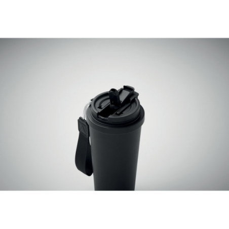 Gobelet personnalisable double paroi isotherme en acier inoxydable recyclé avec couvercle en plastique et sangle de transport en