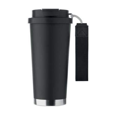 Gobelet personnalisable double paroi isotherme en acier inoxydable recyclé avec couvercle en plastique et sangle de transport en