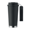 Gobelet personnalisable double paroi isotherme en acier inoxydable recyclé avec couvercle en plastique et sangle de transport en Gobelet personnalisable double paroi isotherme en acier inoxydable recyclé avec couvercle en plastique et sangle de transport en