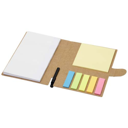 Bloc notes adhésif personnalisable en papier 70g/m2 FSC avec stylo bille (encre noire)