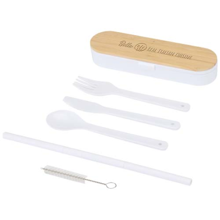 Ensemble de couverts personnalisable Runa en PP avec couvercle en bambou certifié FSC