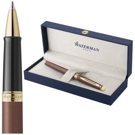 Stylo roller personnalisable en acier inoxydable couleur cuivre avec finition en or clair Waterman Encre noire Waterman Hemisphe
