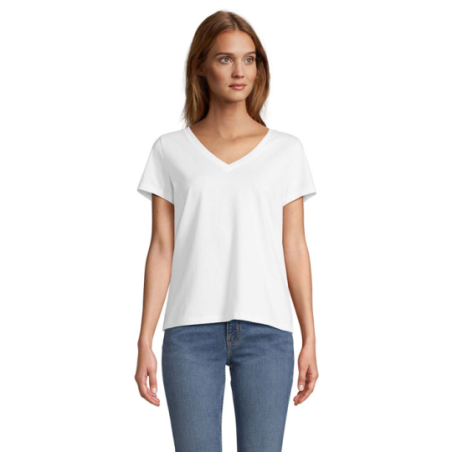 Tee-Shirt personnalisable Femme col V en coton semi-peigné Ringspun Jersey 150 XS à XXL REGENT
