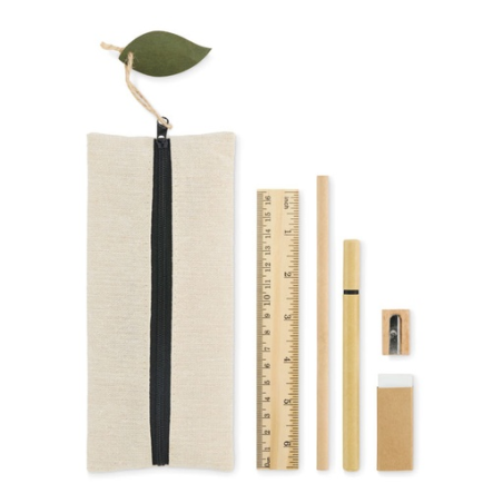 Set d'écriture publicitaire en bois avec trousse en jute et coton - JUCOSET