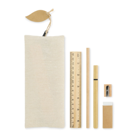 Set d'écriture publicitaire en bois avec trousse en jute et coton - JUCOSET