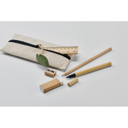 Set d'écriture publicitaire en bois avec trousse en jute et coton - JUCOSET
