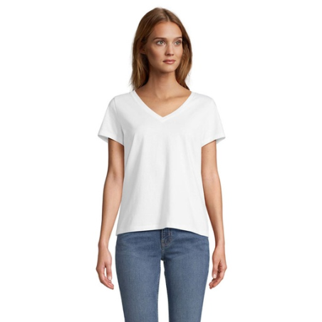 Tee-Shirt personnalisable Femme col V en coton semi-peigné Ringspun Jersey 150 XS à XXL REGENT