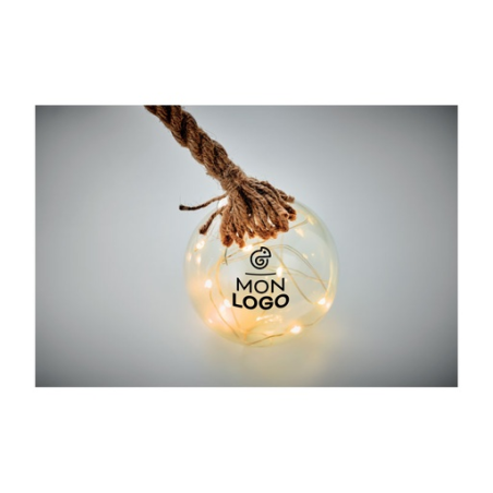 Boule en verre personnalisée avec guirlande de 8 LED et sa corde en jute - Sylvestre
