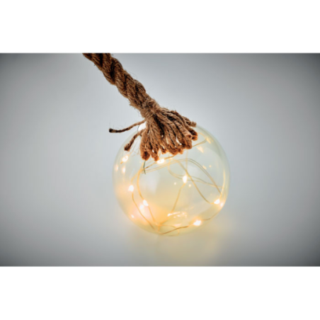 Boule en verre personnalisée avec guirlande de 8 LED et sa corde en jute - Sylvestre