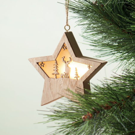 Suspension en bois avec lumière LED en forme d'étoile