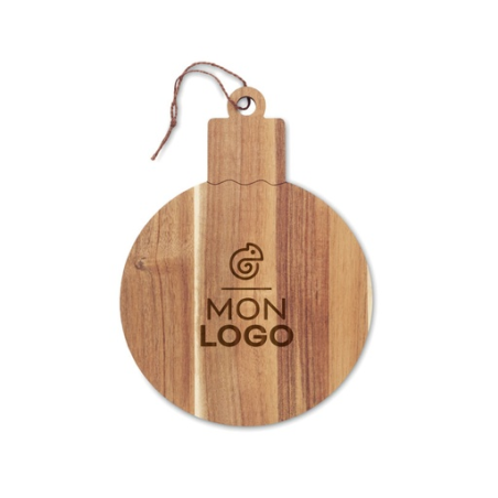 Planche de service personnalisable en forme de boule de noël en acacia