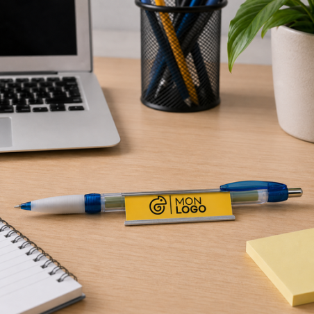 Stylo bannière personnalisable avec grip en caoutchouc - 1000 pcs minimum