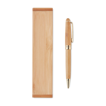 Stylo bille personnalisable en bambou dans son coffret en bambou - ETNA