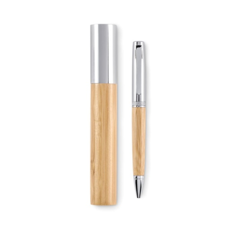 Stylo-bille personnalisé en bambou et aluminium dans son étui - SIDEN
