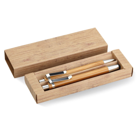 Coffret publicitaire avec un stylo et crayon en bambou - BAMBOOSET