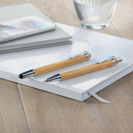 Coffret publicitaire avec un stylo et crayon en bambou - BAMBOOSET