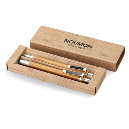 Coffret publicitaire avec un stylo et crayon en bambou - BAMBOOSET