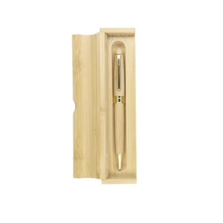 Stylo personnalisable en bambou avec finition dorée dans son coffret - Holan
