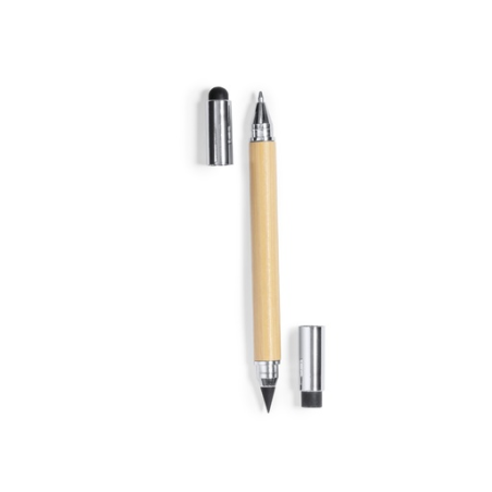 Stylo personnalisable en bambou et crayon éternel dans son étui en coton - Zack