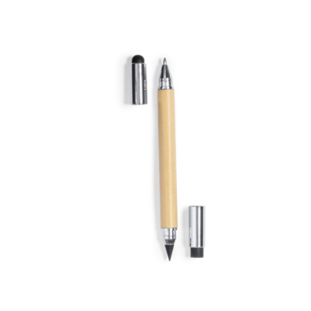 Stylo personnalisable en bambou et crayon éternel dans son étui en coton - Zack