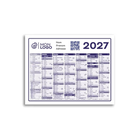 Calendrier bancaire personnalisé - 27 x 21 cm - Chronos