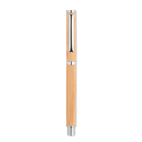 Stylo roller personnalisable en bambou et inox - CAIRO