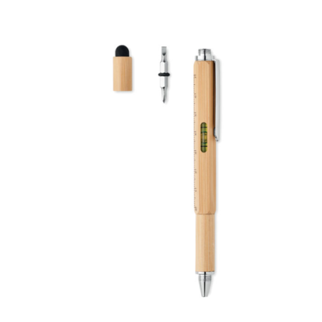 Stylo stylet personnalisé en bambou avec niveau à bulle, règle et embouts de tournevis - TOOLBAM