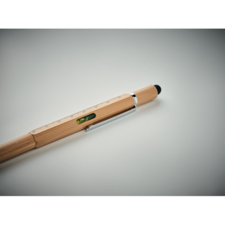 Stylo stylet personnalisé en bambou avec niveau à bulle, règle et embouts de tournevis - TOOLBAM