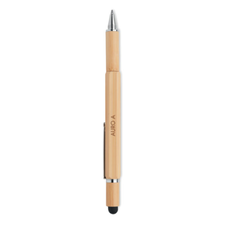 Stylo stylet personnalisé en bambou avec niveau à bulle, règle et embouts de tournevis - TOOLBAM