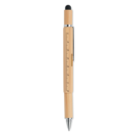 Stylo stylet personnalisé en bambou avec niveau à bulle, règle et embouts de tournevis - TOOLBAM