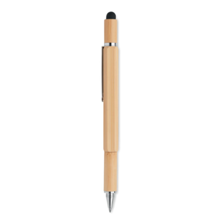 Stylo stylet personnalisé en bambou avec niveau à bulle, règle et embouts de tournevis - TOOLBAM