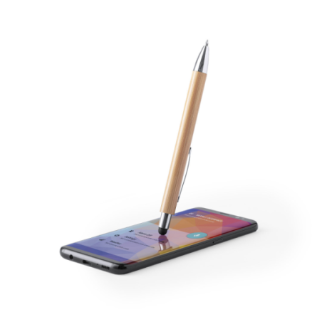 Stylo stylet publicitaire en méta et bambou - encre bleue - Zharu