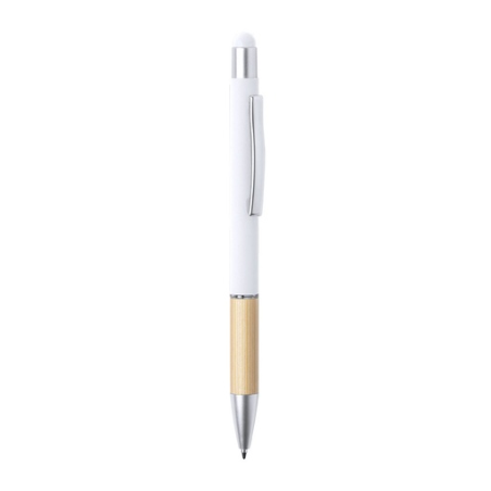 Stylo stylet personnalisable en aluminum et grip en bambou - encre bleue - Zabox