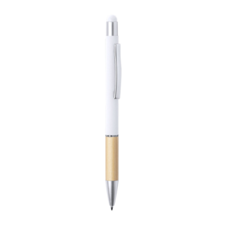 Stylo stylet personnalisable en aluminum et grip en bambou - encre bleue - Zabox