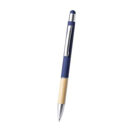 Stylo stylet personnalisable en aluminum et grip en bambou - encre bleue - Zabox