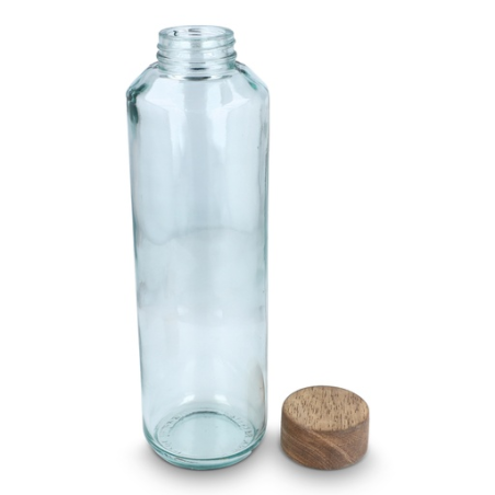 Bouteille en verre recyclé personnalisable 650ml avec bouchon en bois - Made in Europe - ReuuZ