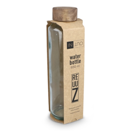 Bouteille en verre recyclé personnalisable 650ml avec bouchon en bois - Made in Europe - ReuuZ