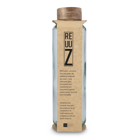 Bouteille en verre recyclé personnalisable 650ml avec bouchon en bois - Made in Europe - ReuuZ