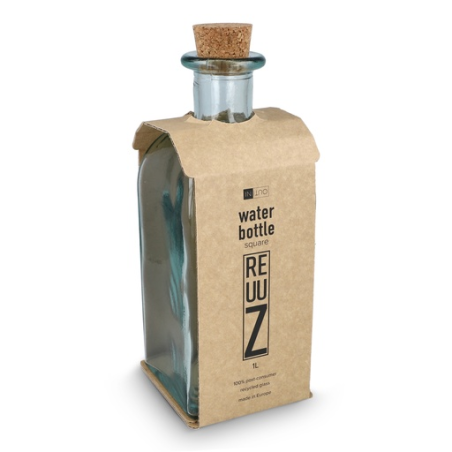 Bouteille en verre recyclé personnalisable avec bouchon en liège 1L - Made in europe - Square Reuuz