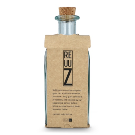 Bouteille en verre recyclé personnalisable avec bouchon en liège 1L - Made in europe - Square Reuuz
