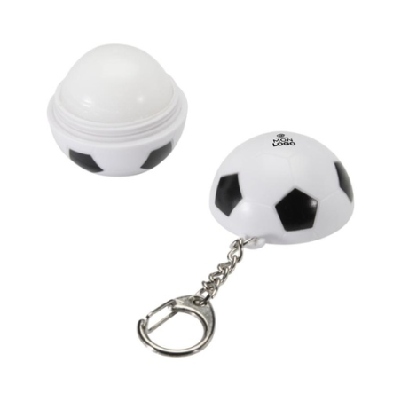 Baume à lèvres publicitaire à la vanille en forme de&nbsp;ballon de football Rami avec FPS&nbsp;15 et porte-clés